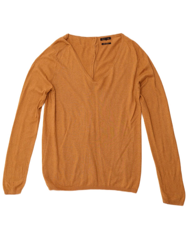 MASSIMO DUTTI Pulover cu decolteu în V pentru femei UK 14 Bumbac maro mare
