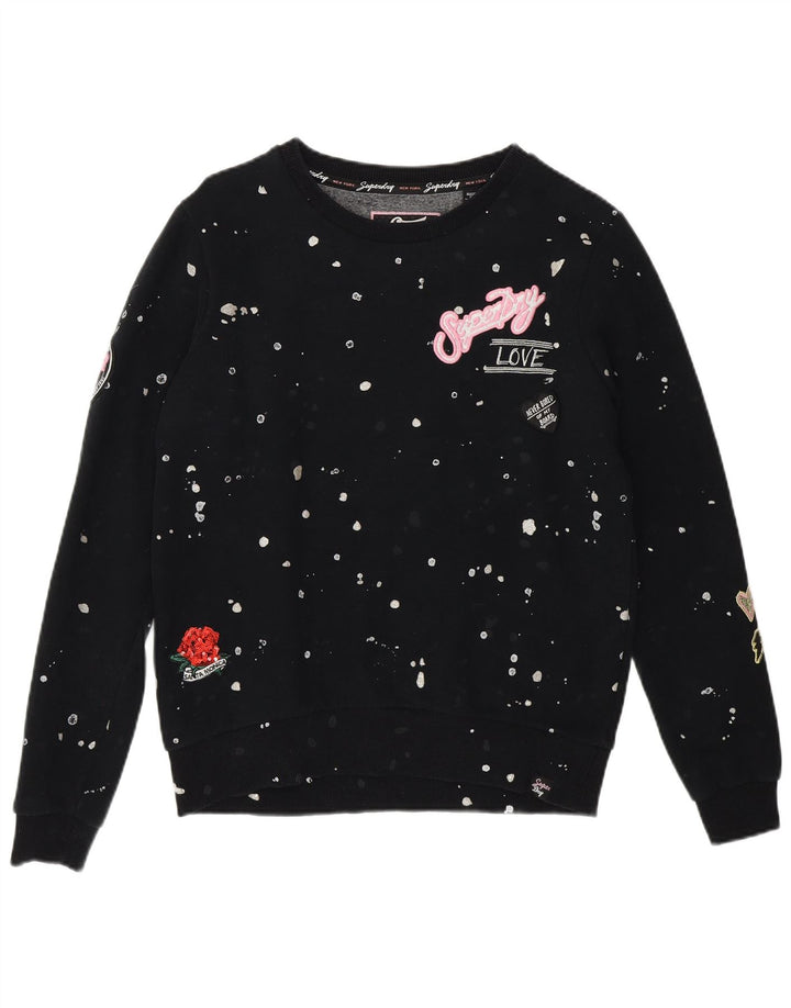 SUPERDRY Pulover supradimensionat pentru femei UK 10 Small Black Spotted
