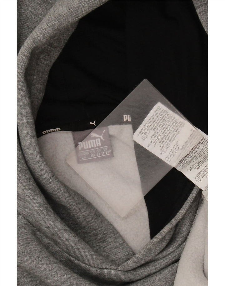 Pulover cu glugă grafic PUMA pentru băieți 11-12 ani, bumbac gri