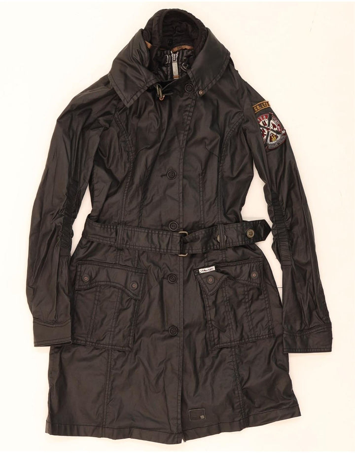 KHUJO Womens Overcoat UK 10 Small Black Cotton Vintage KHUJO and Second-Hand KHUJO from Messina Hembry 