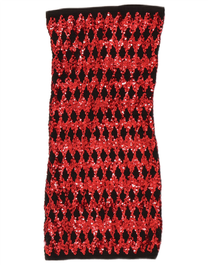 Mini rochie fără bretele vintage pentru femei UK 4 XS Red Argyle/Diamond Poliester