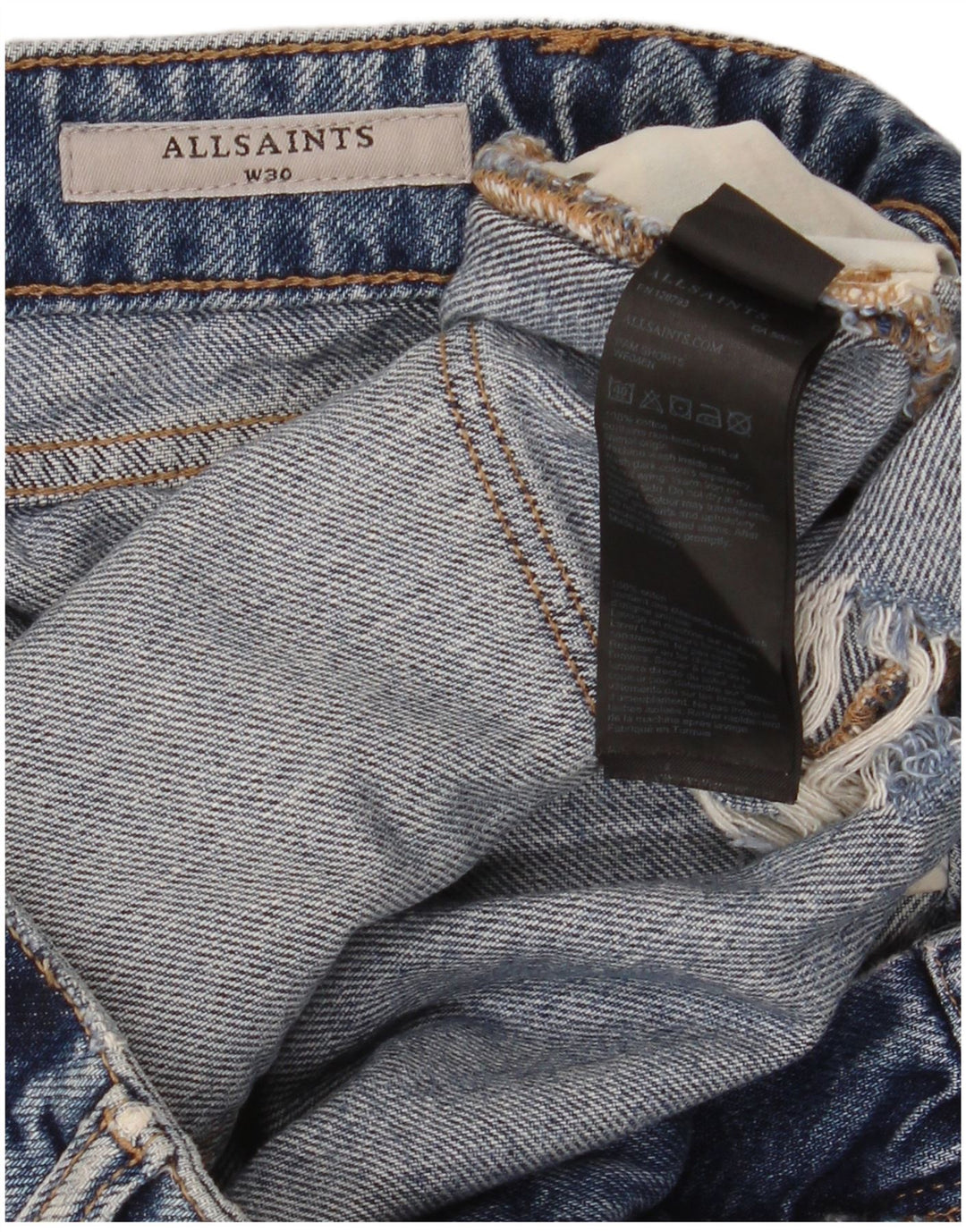 Pantaloni scurți din denim învechit pentru femei All Saints W30 bumbac albastru mediu