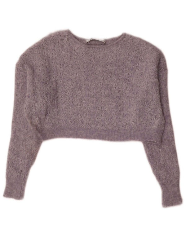 Pulover de damă Zara Crop supradimensionat cu gât de barcă UK 10 Mic Lână violet