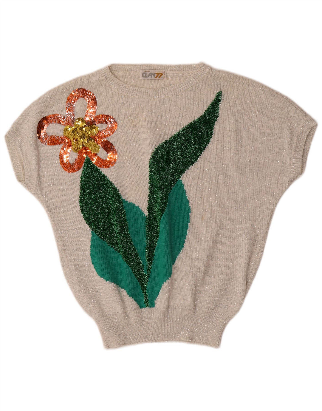 VINTAGE Pulover cu gât de barcă pentru femei UK 16, mare, alb, cu flori