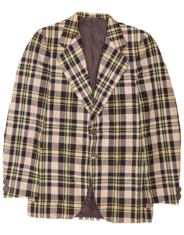 Blazer Vintage pentru bărbați, cu 2 nasturi, cu carouri mici, albastru bleumarin