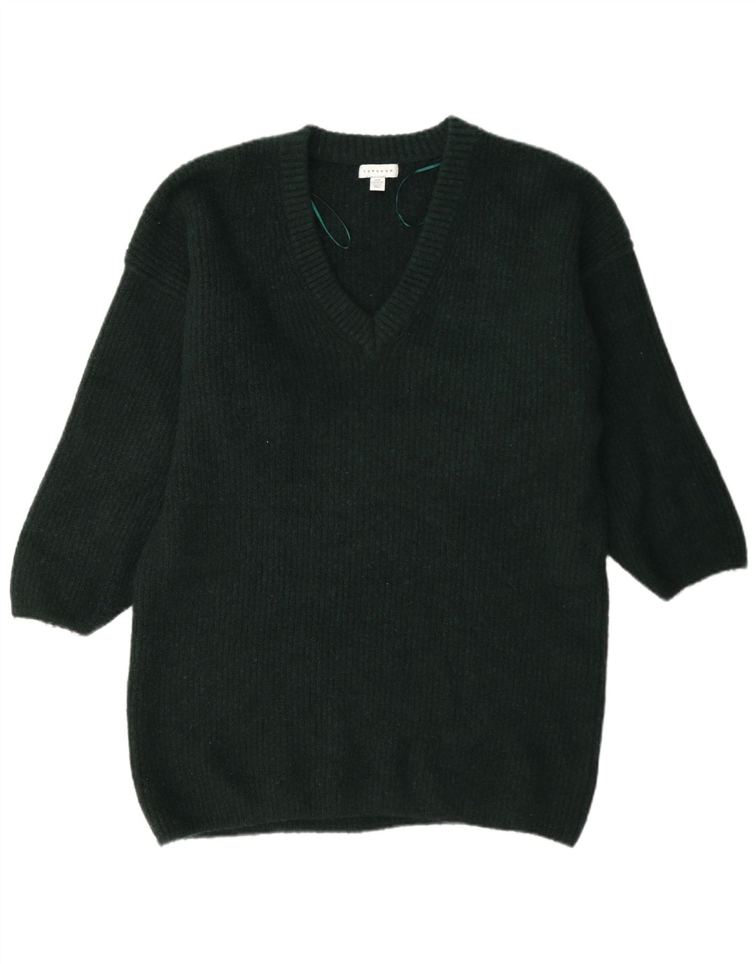 Pulover Topshop pentru femei cu paragate cu decolteu în V UK 14 Poliester verde mediu