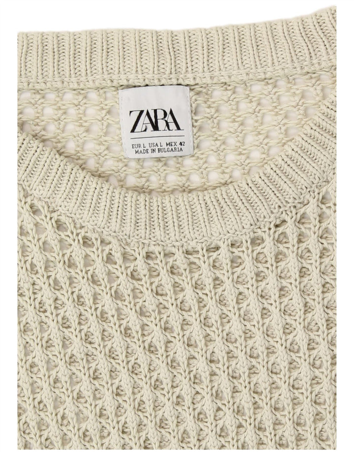 Pulover pentru bărbați Zara cu gât crew, mare, bej