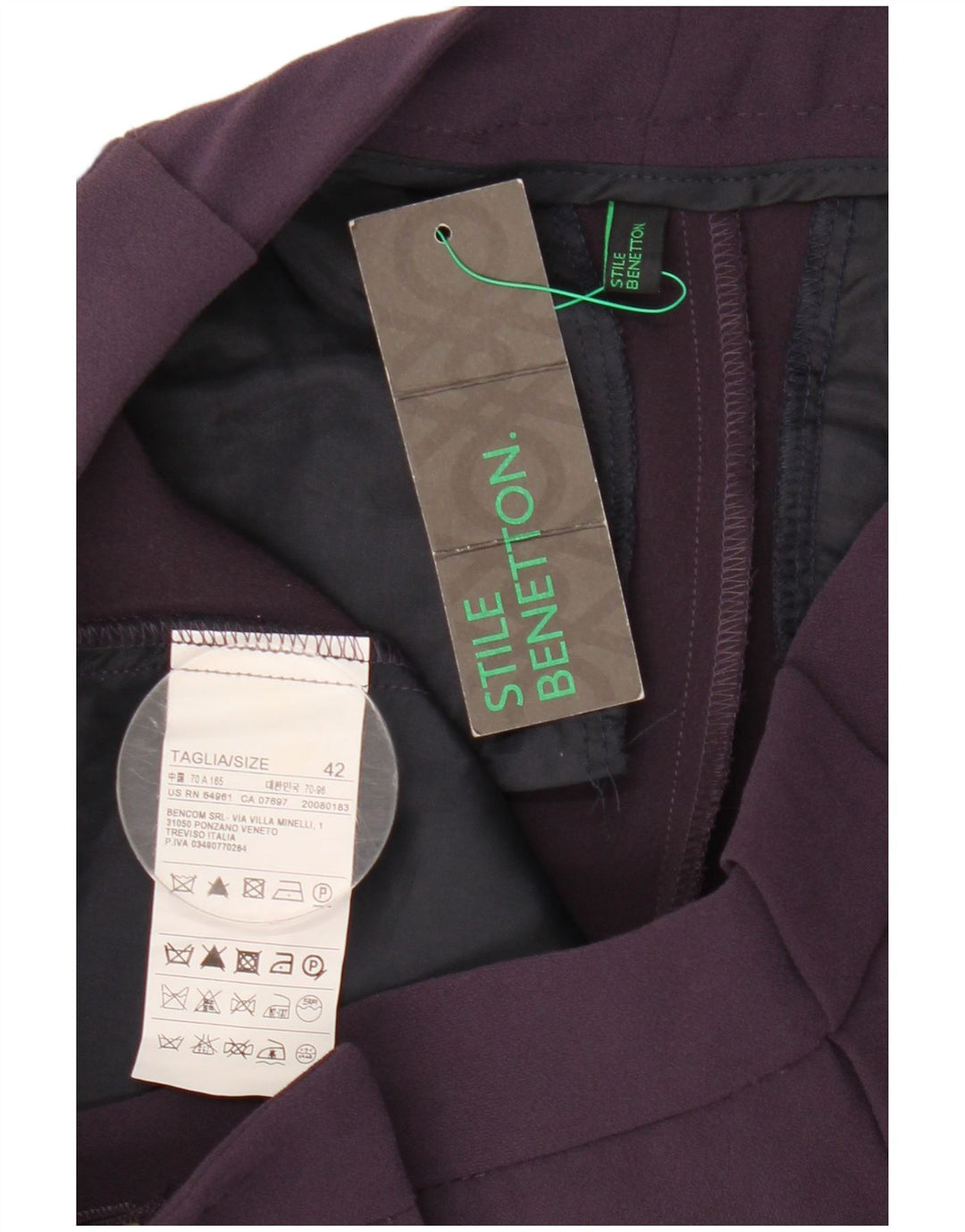 Pantaloni chino subțiri pentru femei Benetton IT 42 Medium L30 L28 Violet Poliester