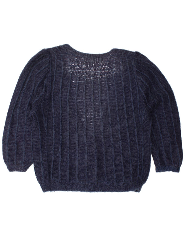 Pulover cardigan supradimensionat vintage pentru femei UK 22 3XL bleumarin
