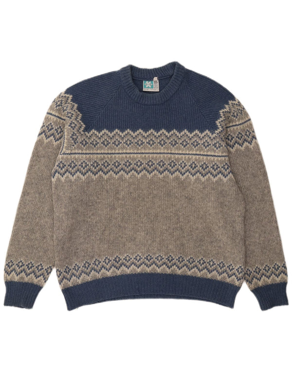 Norsewear Pulover cu gât roșu pentru bărbați UK 42 Lână mare, gri Fair Isle