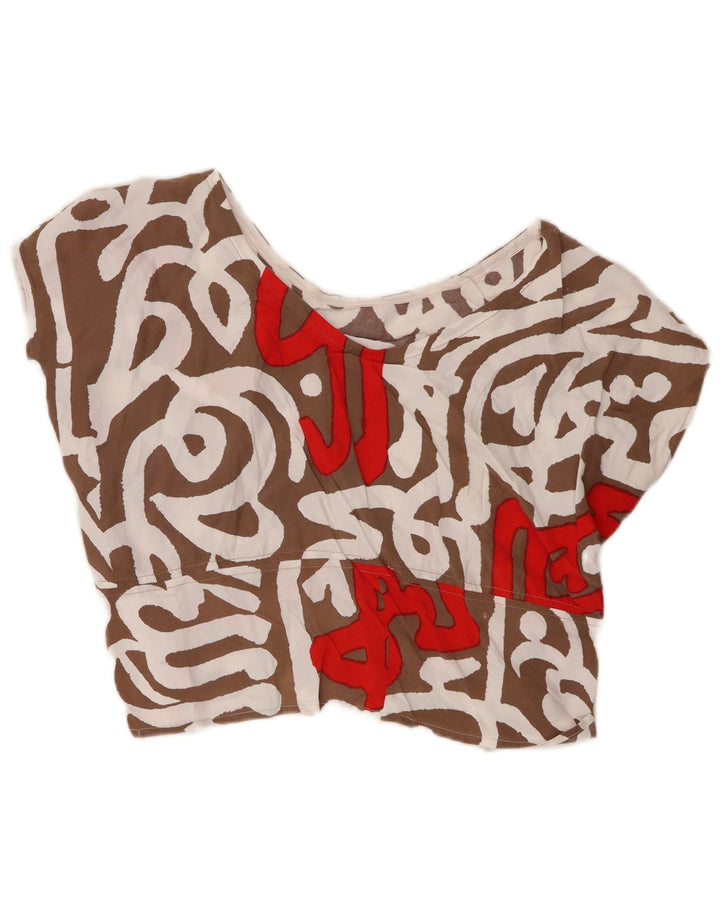 Bluză Vintage pentru femei Crop Top UK 16 Maro Maro Geometric