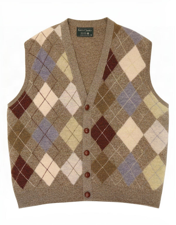 Cardigan fără mâneci Kerry Classics pentru bărbați XL Kaki Argyle/Diamond