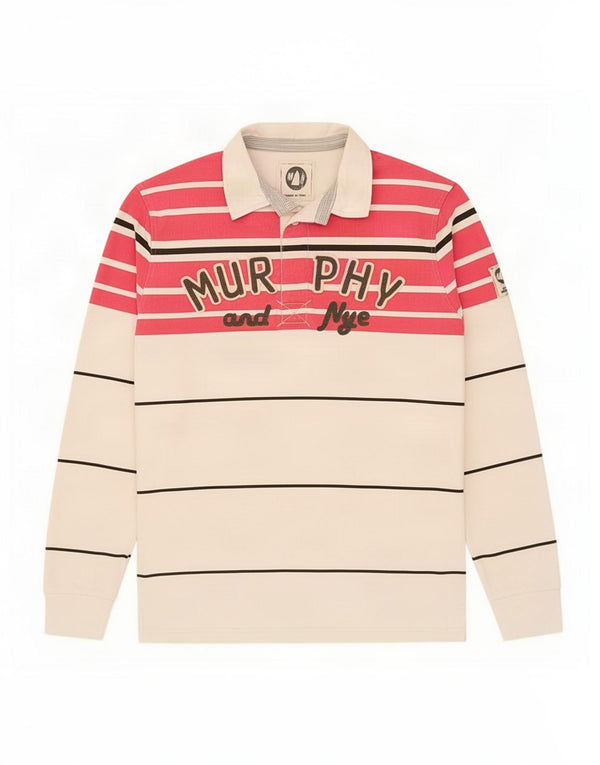 Tricou polo rugby cu mânecă lungă pentru bărbați Murphy & Nye, cu dungi albe, XL
