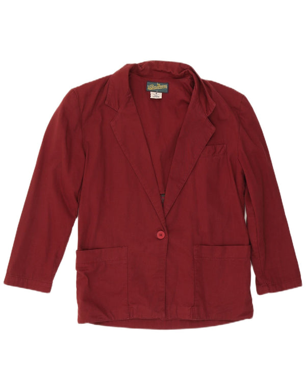 Jachetă vintage pentru femei cu 1 nasture, blazer supradimensionat UK 10, bumbac burgundy mic