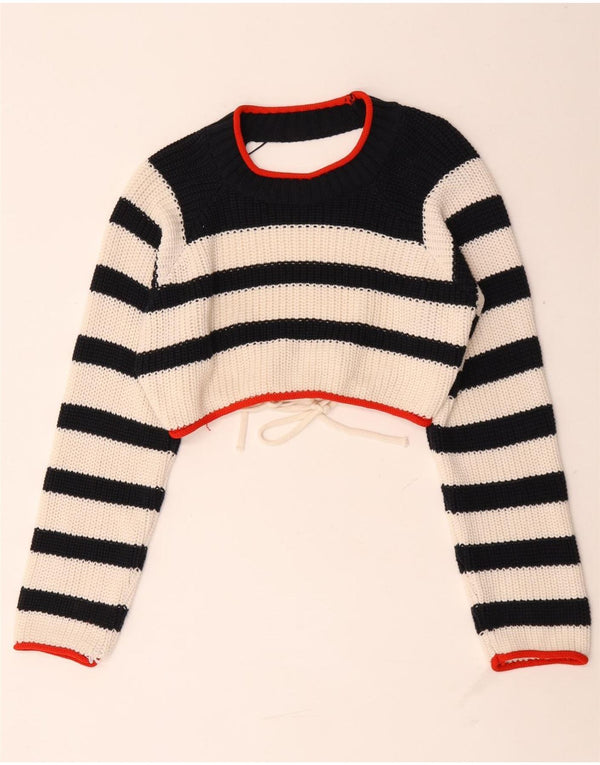 Pulover pentru damă Zara, cu gât de barcă, scurtat, cu dungi negru medii, UK 14