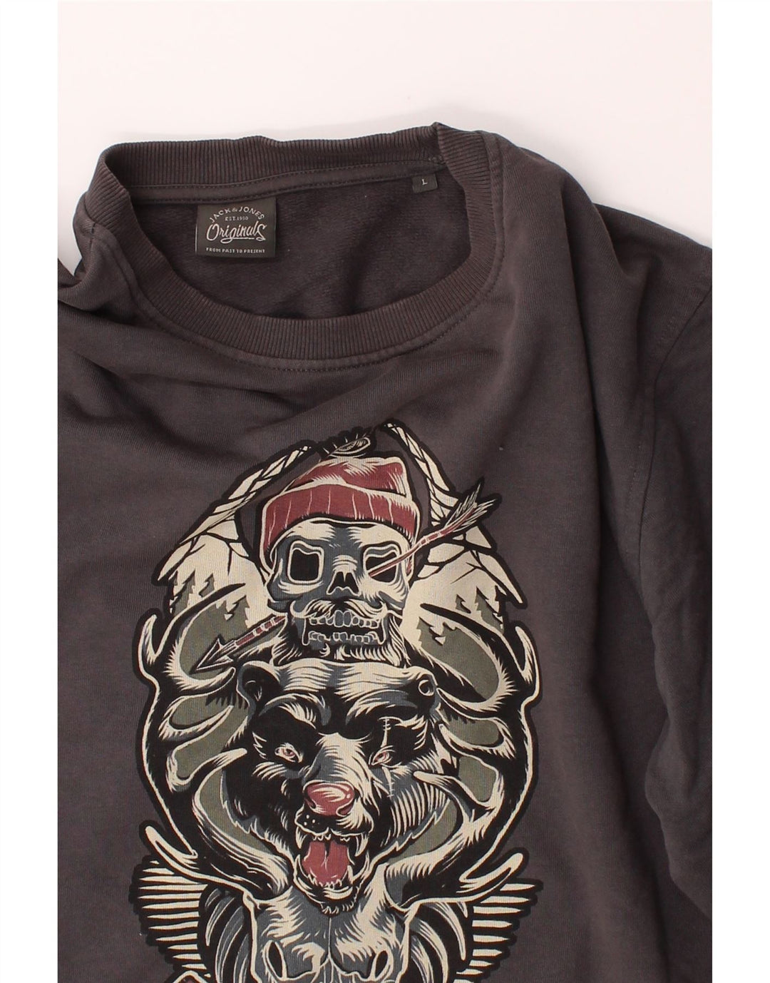 JACK & JONES Mens Graphic Sweatshirt Jumper Large Grey Vintage Jack & Jones and Second-Hand Jack & Jones from Messina Hembry 