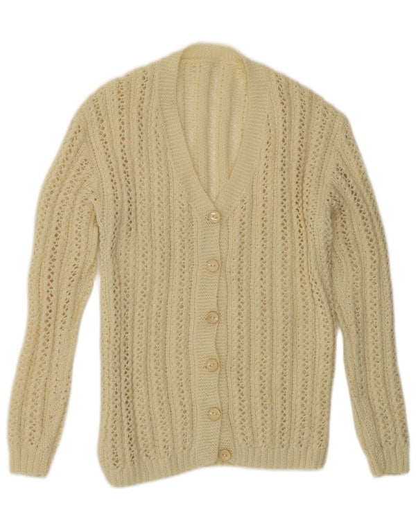 Pulover vintage cardigan croșetat pentru femei UK 14 Medium Off White