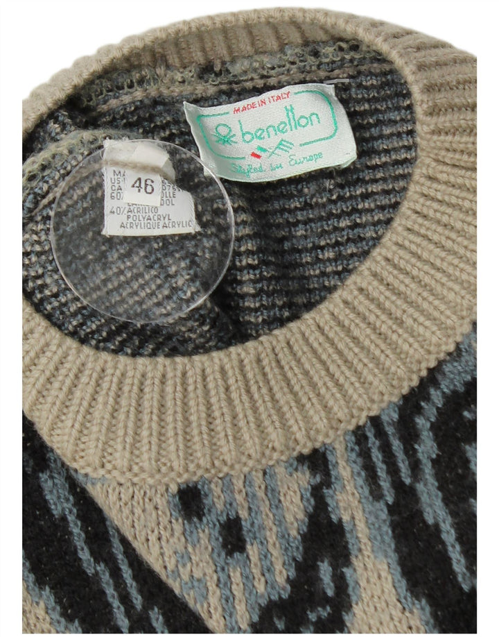 Pulover pentru bărbați BENETTON cu paragate cu gât crew, IT 46 mare, gri, floral