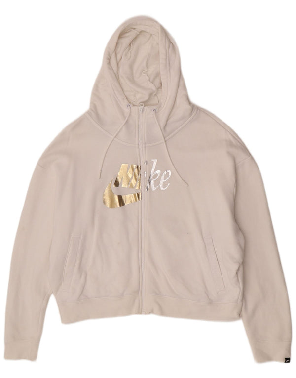 Pulover Nike Crop Graphic Oversized, cu fermoar, pentru femei UK 16 Large White