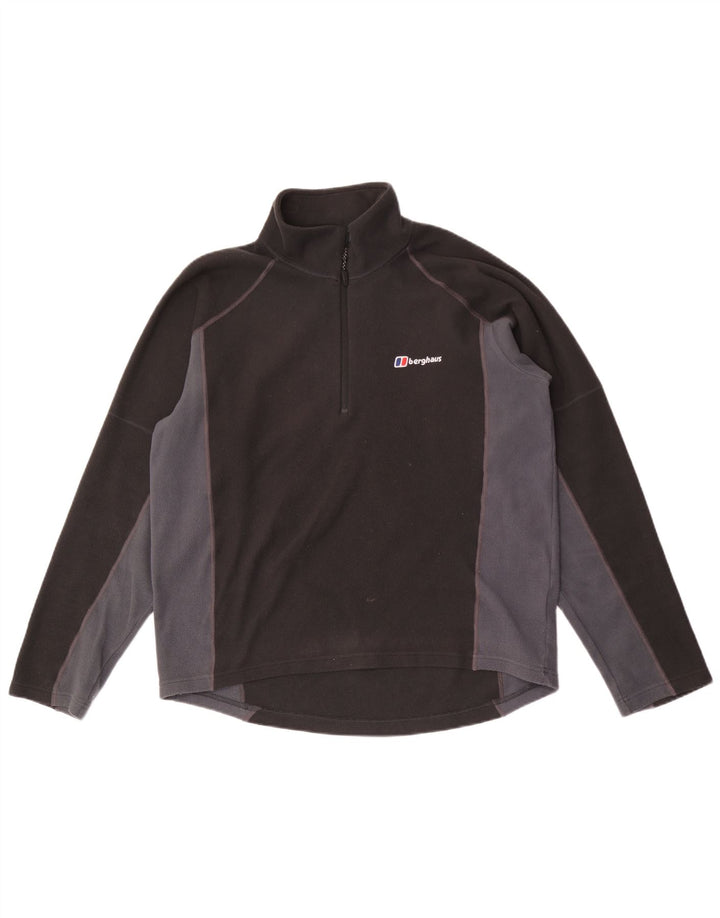 Pulover pentru bărbați BERGHAUS, cu fermoar și gât, din lână, gri mediu, poliester color bloc