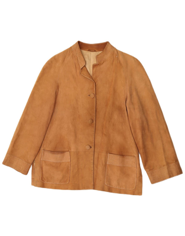 Blazer Vintage pentru femei cu 3 nasturi din piele intoarsa, UK 14 Bej mediu