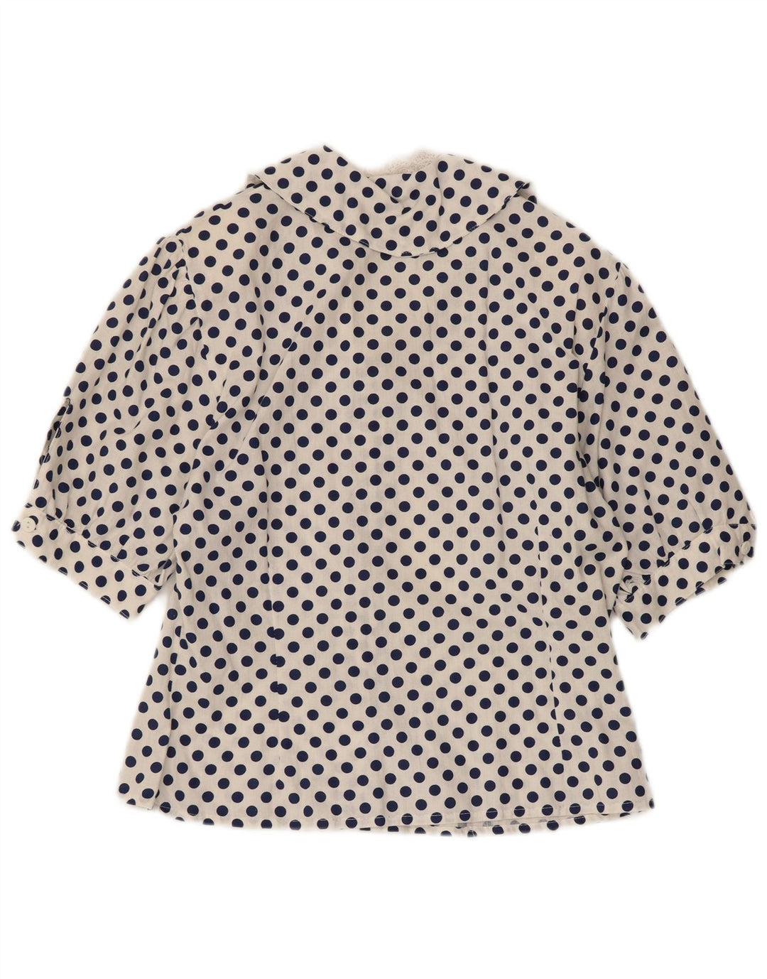 Bluză cămașă pentru femei VINTAGE cu mânecă jumătățită UK 12, mediu alb, buline