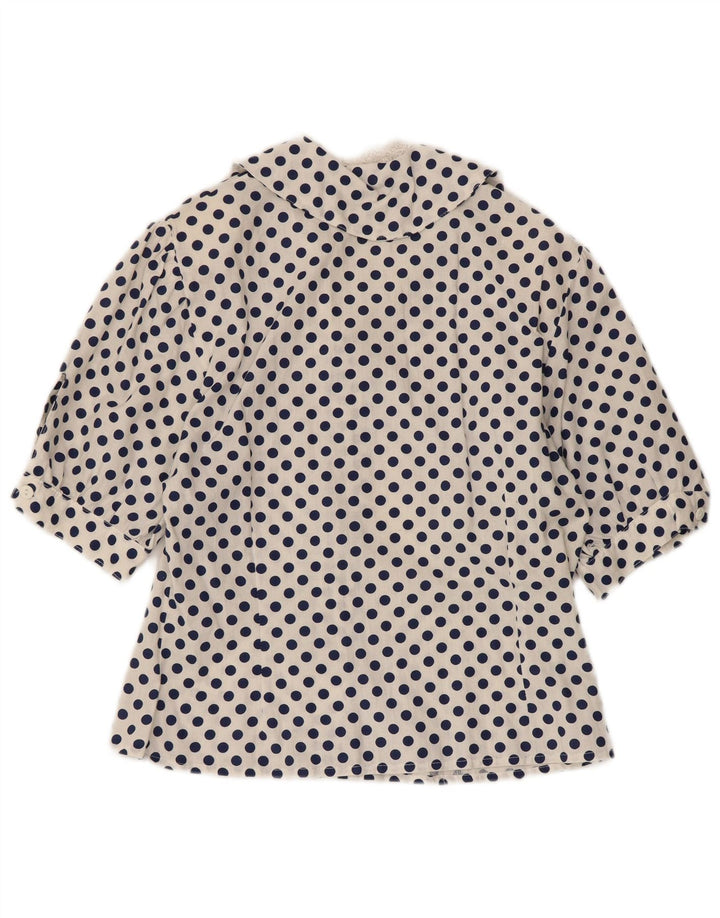 Bluză cămașă pentru femei VINTAGE cu mânecă jumătățită UK 12, mediu alb, buline