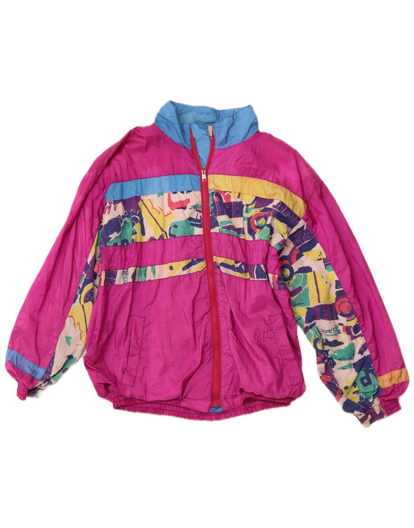 Jachetă de top pentru trening Vintage, cu croiala largi, pentru femei UK 12 Medium Pink Geometric