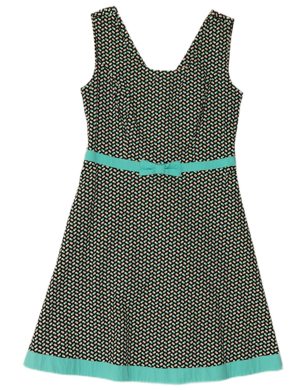 Rochie A-Line fără mâneci vintage pentru femei UK 12 Medium Green Spotted