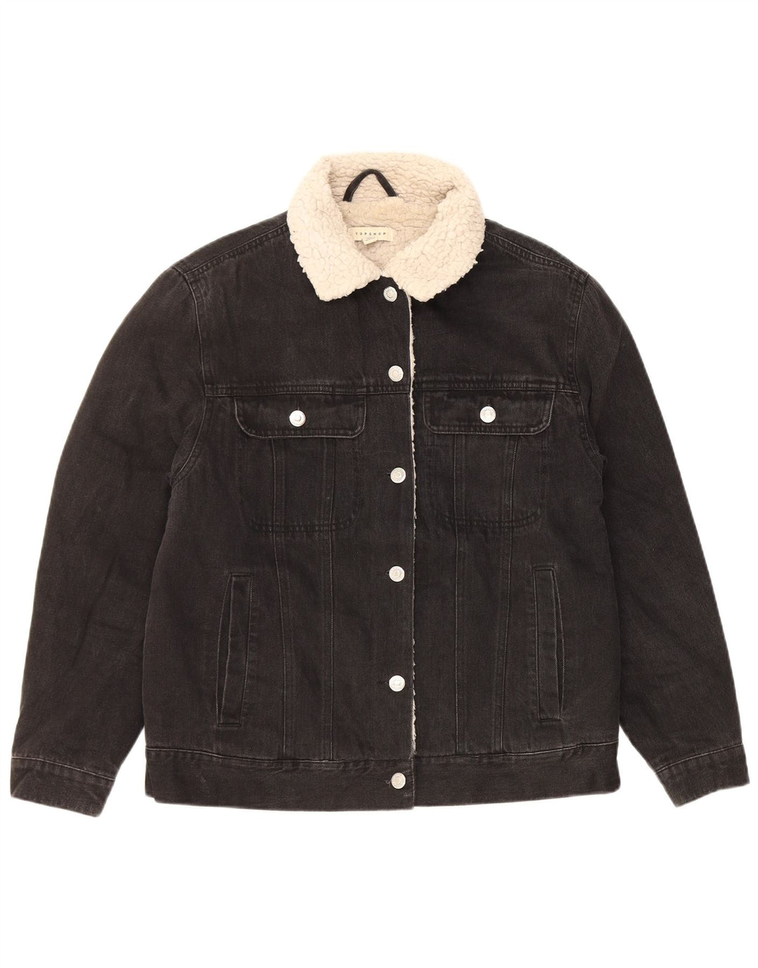 Topshop Jachetă de denim Sherpa supradimensionată pentru femei UK 8 Small Black Classic