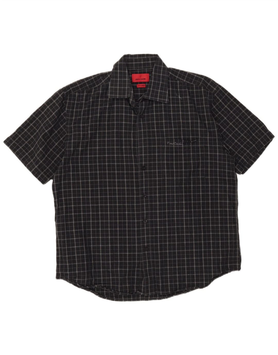 Cămașă cu mânecă scurtă pentru bărbați Pierre Cardin, bumbac cu carouri negru mediu