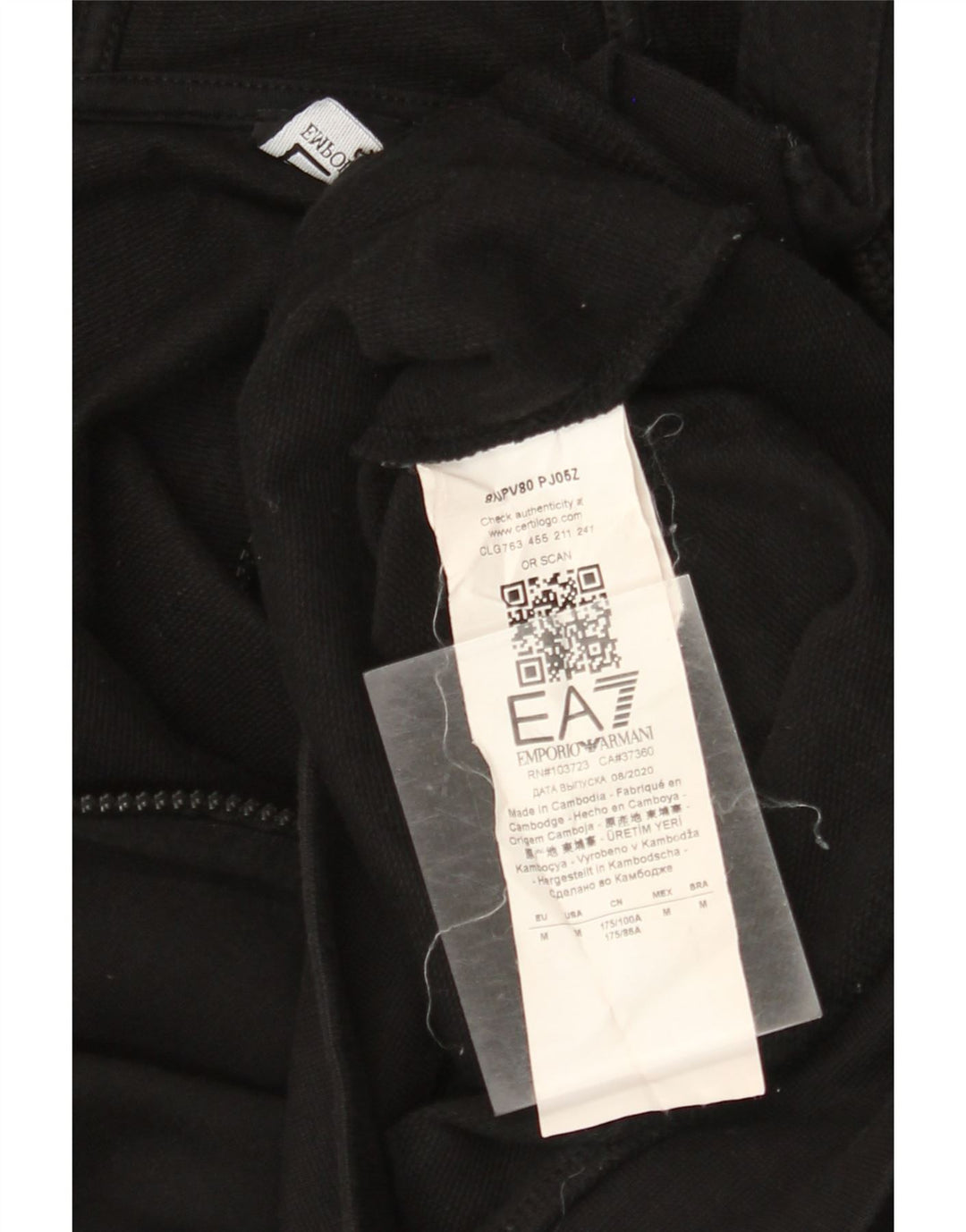 EMPORIO ARMANI Pulover cu capota cu fermoar pentru femei UK 14 Bumbac mediu negru