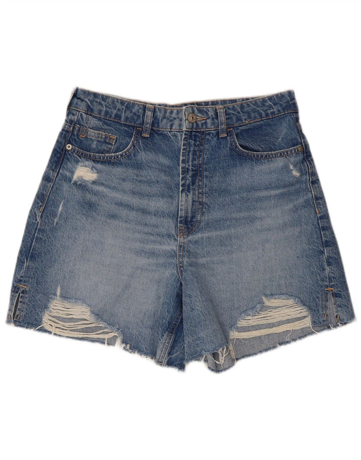 Pantaloni scurți din denim învechit pentru femei cu talie înaltă Zara W30 albastru mediu
