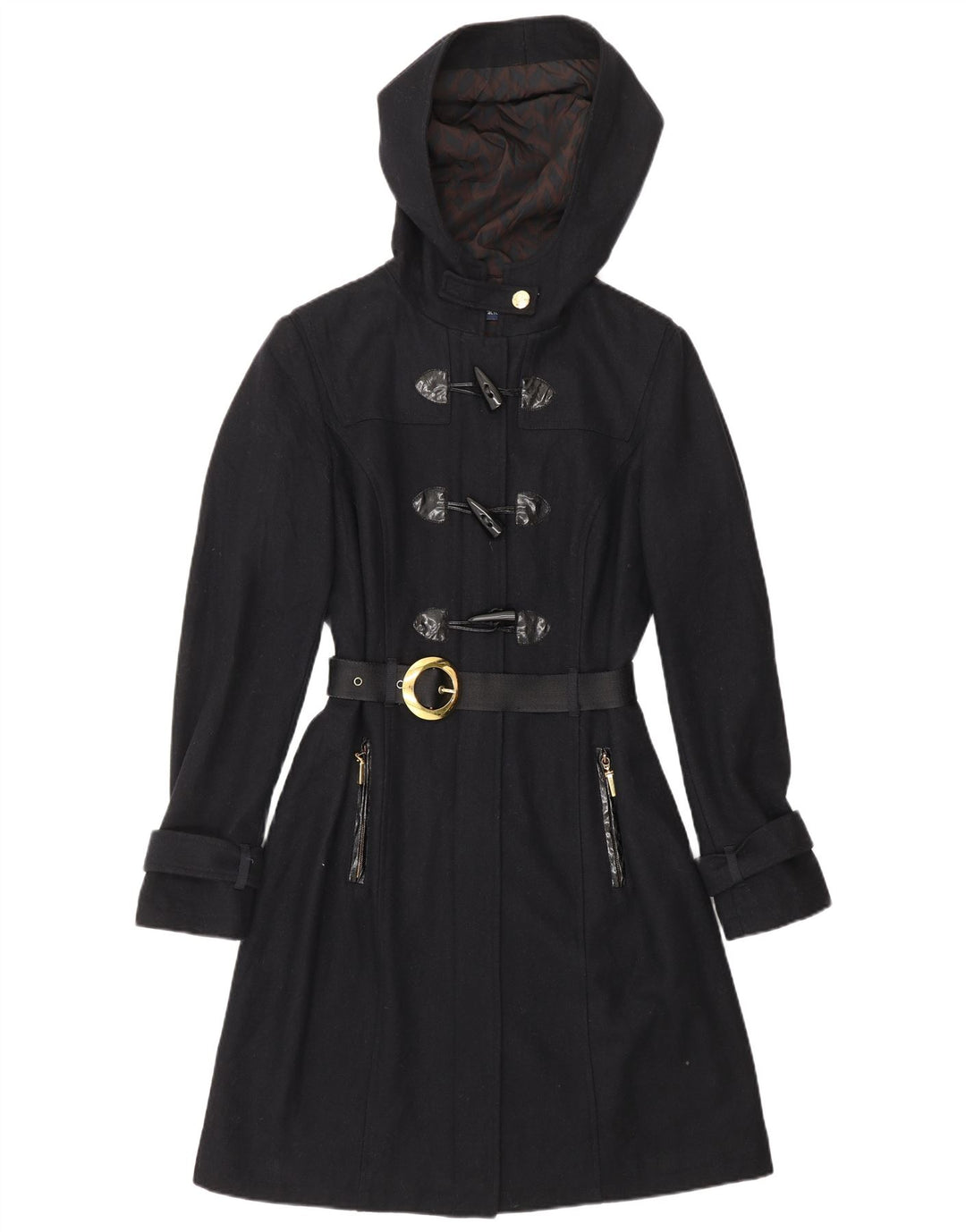 CARACTERE Duffle Coat cu glugă pentru femei UK 10 Mic Lână bleumarin