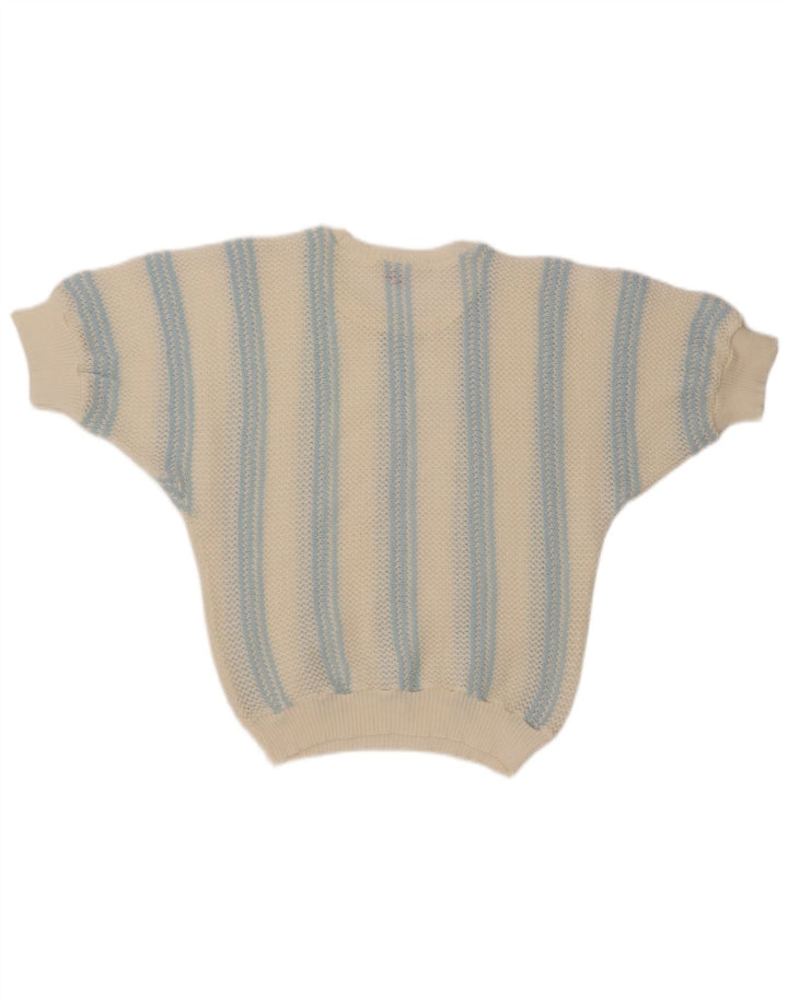 Pulover VINTAGE pentru femei cu decolteu cu barca UK 12 Medium în dungi alb-cadru
