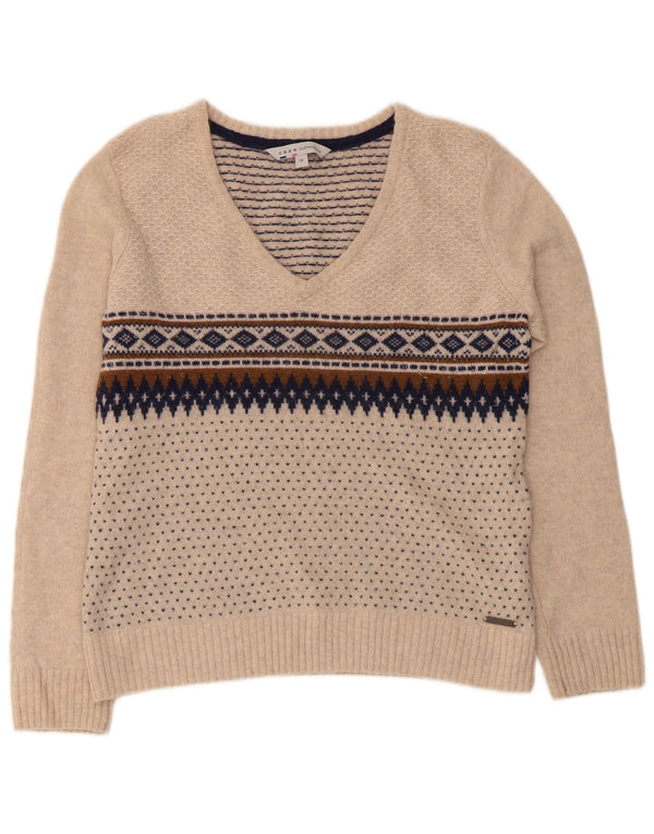 Crew Clothing Pulover pentru femei cu decolteu în V UK 14 Medium Beige Fair Isle