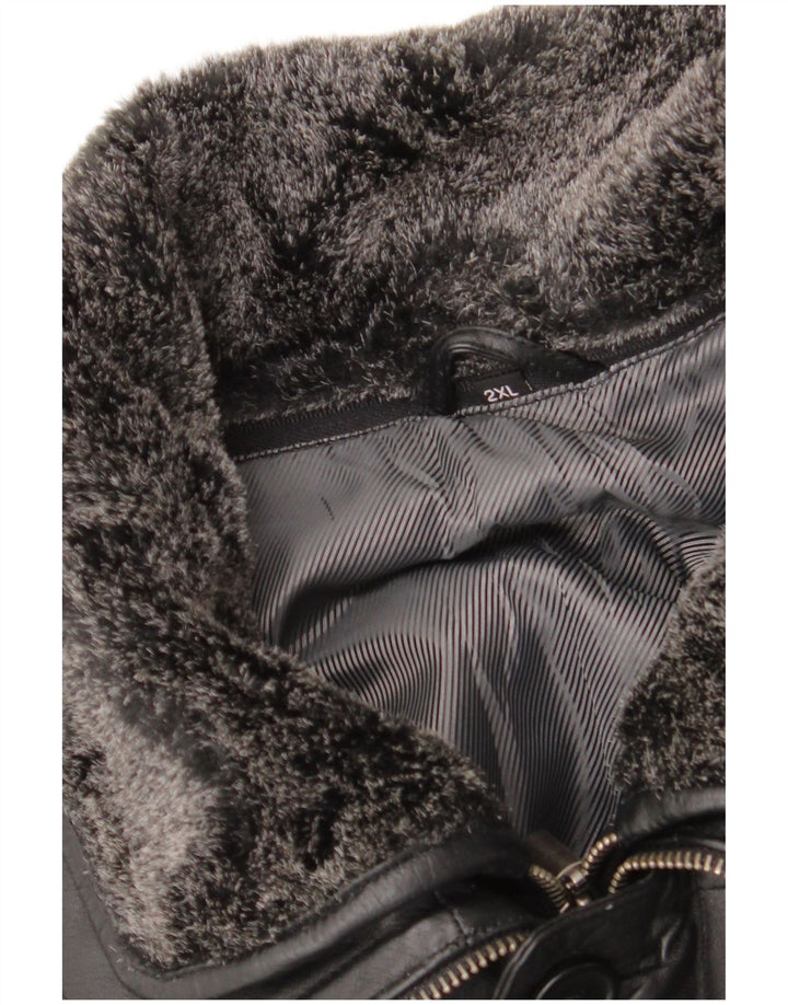 Palton din piele vintage pentru bărbați UK 44 2XL negru