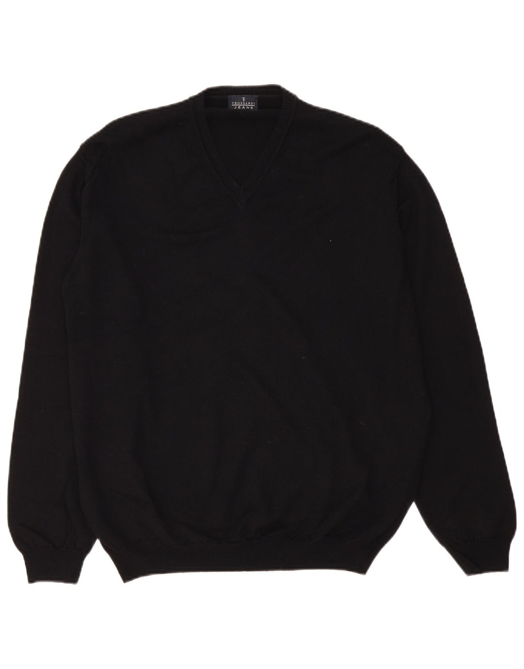 Pulover pentru bărbați Trussardi Jeans cu decolteu în V, XL, lână neagră