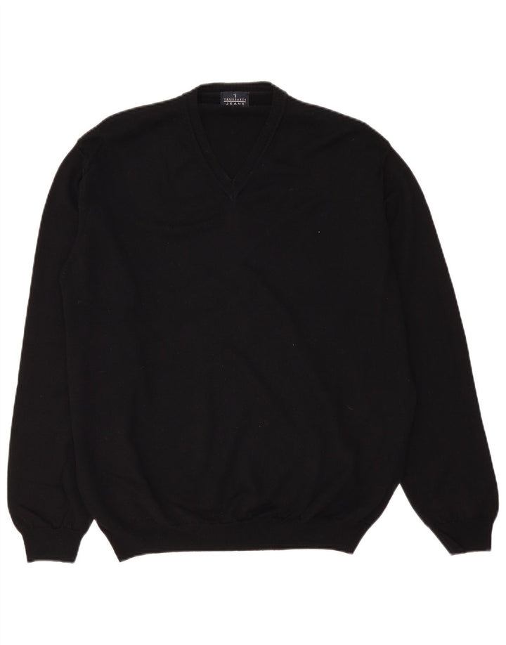 Pulover pentru bărbați Trussardi Jeans cu decolteu în V, XL, lână neagră