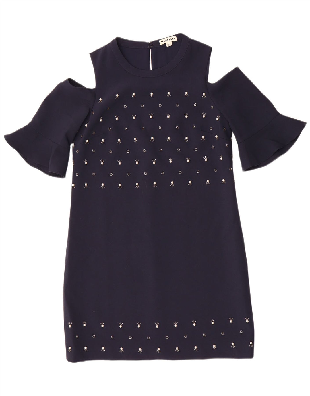 Whistles Rochie pentru femei cu umăr dezactivat UK 10 Poliester bleumarin mic