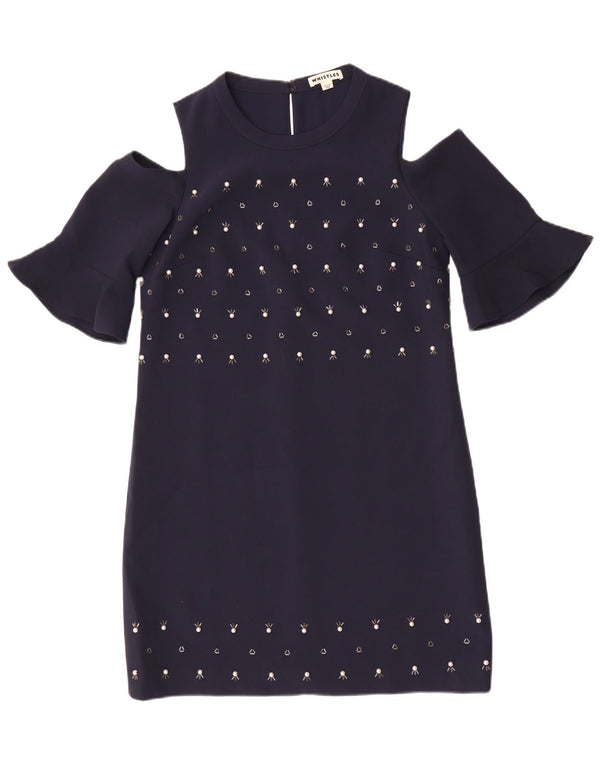 Whistles Rochie pentru femei cu umăr dezactivat UK 10 Poliester bleumarin mic