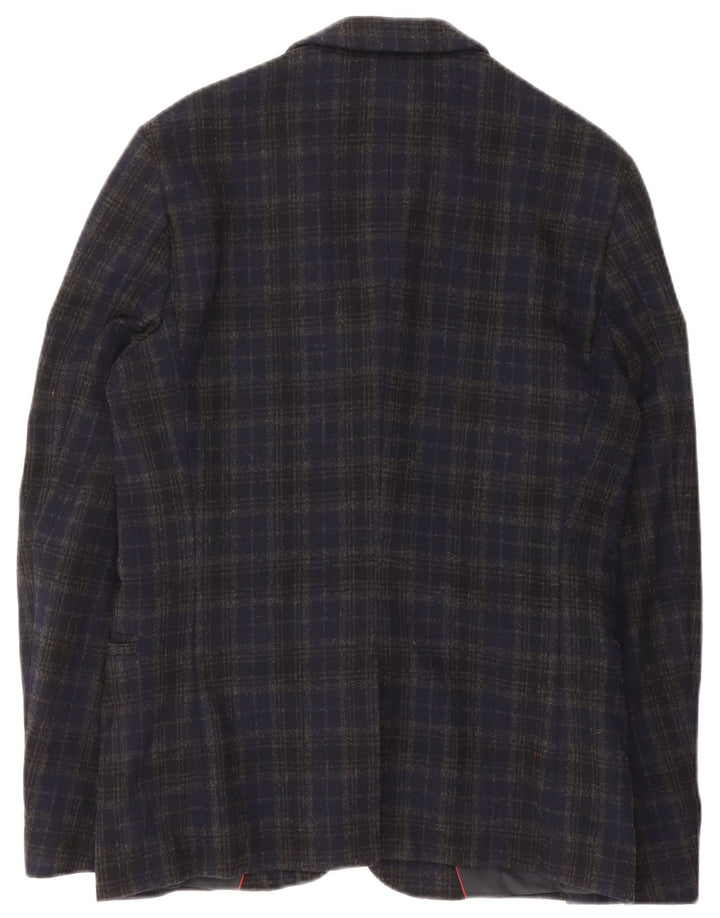 HUGO BOSS Mens 2 Button Blazer Jacket IT 48 Medium Navy Blue Check