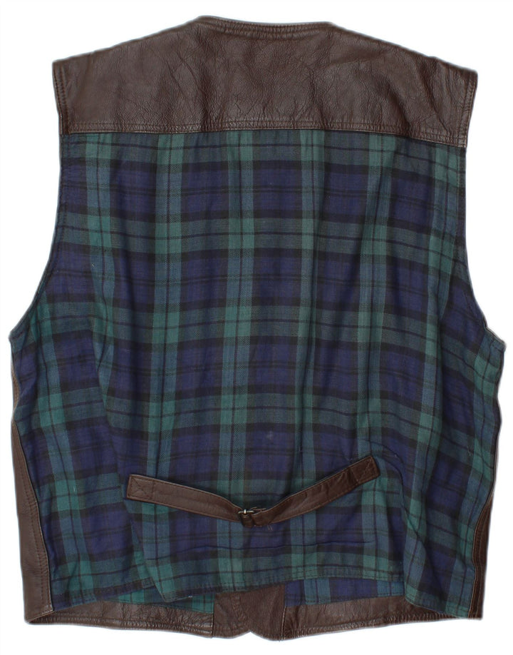 Vestă din piele pentru bărbați L.O.G.G, XL din piele maro cu check