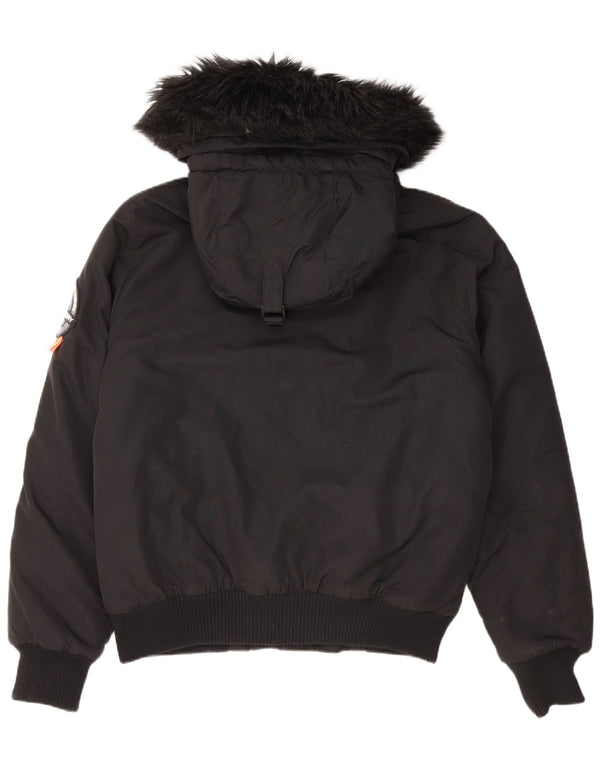 Superdry Mens Hooded Padded Jacket UK 38 Medium Black Nylon