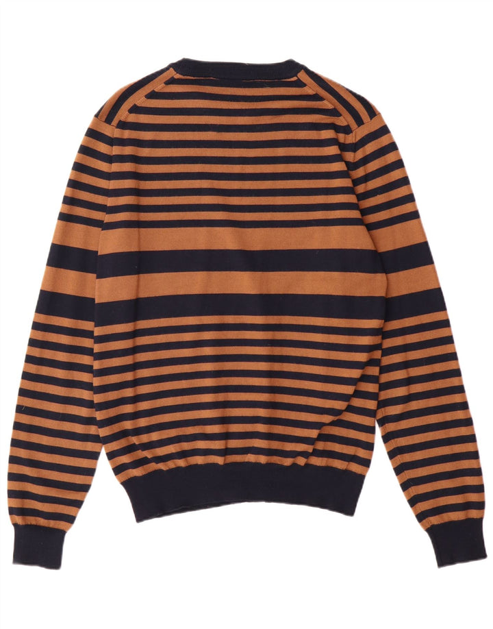 Pulover pentru bărbați Trussardi Jeans cu decolteu triplu, maro mediu, cu dungi acrilice