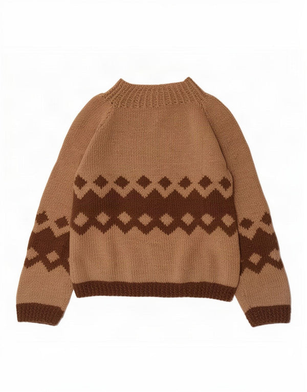 Pulover vintage cu gât țestoasă pentru femei UK 14 Medium Brown Geometric