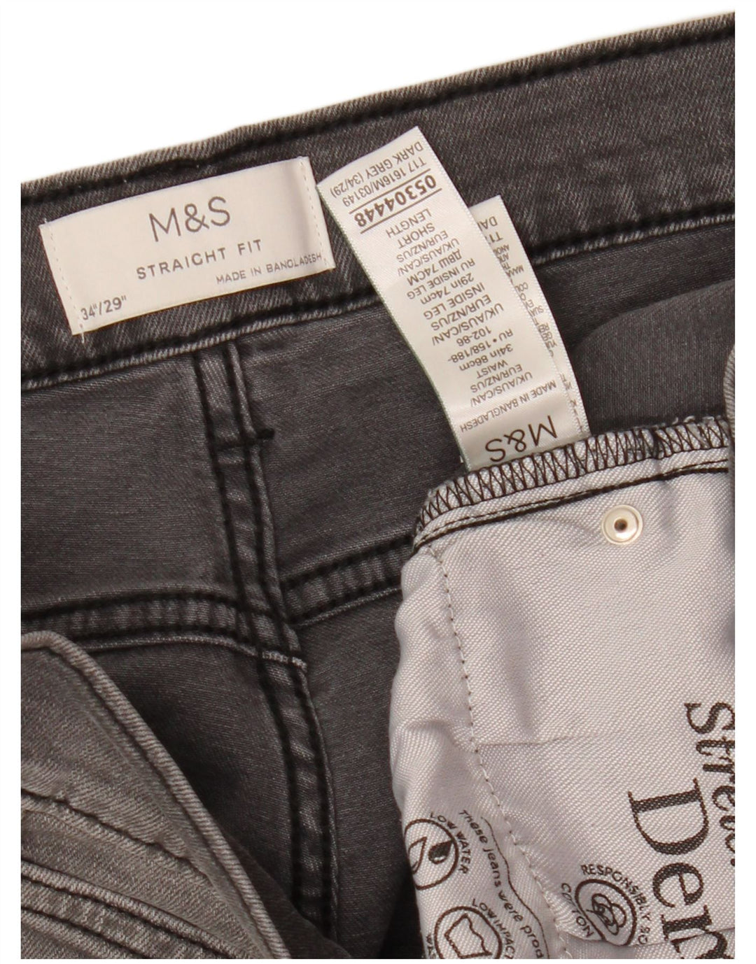 MARKS & SPENCER Blugi drepti pentru bărbați W34 L29 bumbac gri