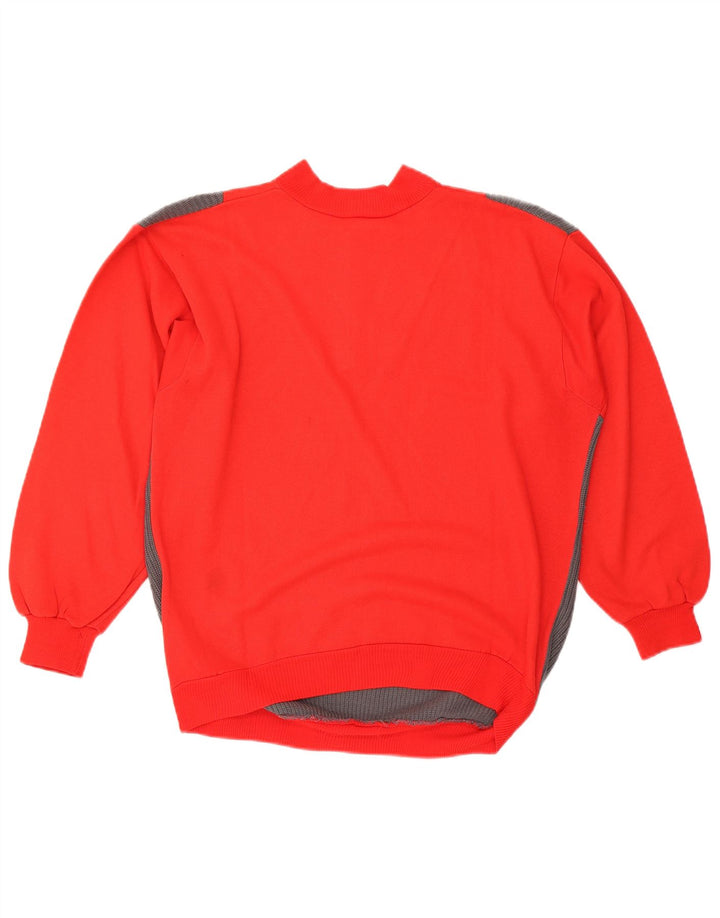 VINTAGE Hanorac pentru bărbați cu gât cu nasturi Pulover Medium Roșu Colorblock