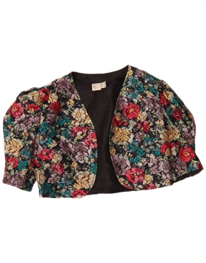 Jachetă Bolero pentru femei VINTAGE cu mâneci 3/4 UK 14 Medium Multicolor Floral