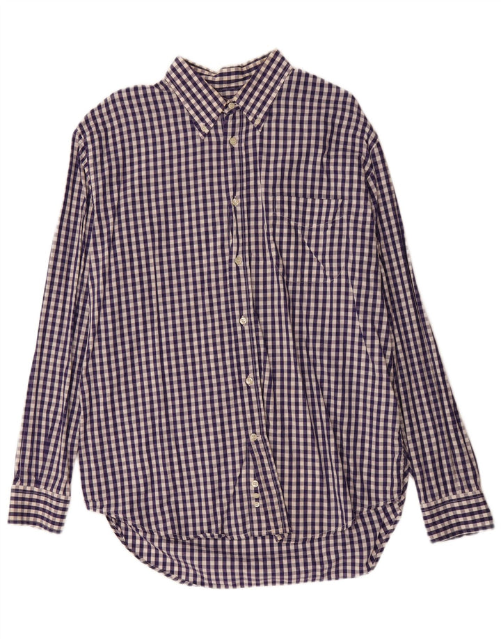 HENRY COTTONS Mens Shirt Size 44 XL Navy Blue Gingham